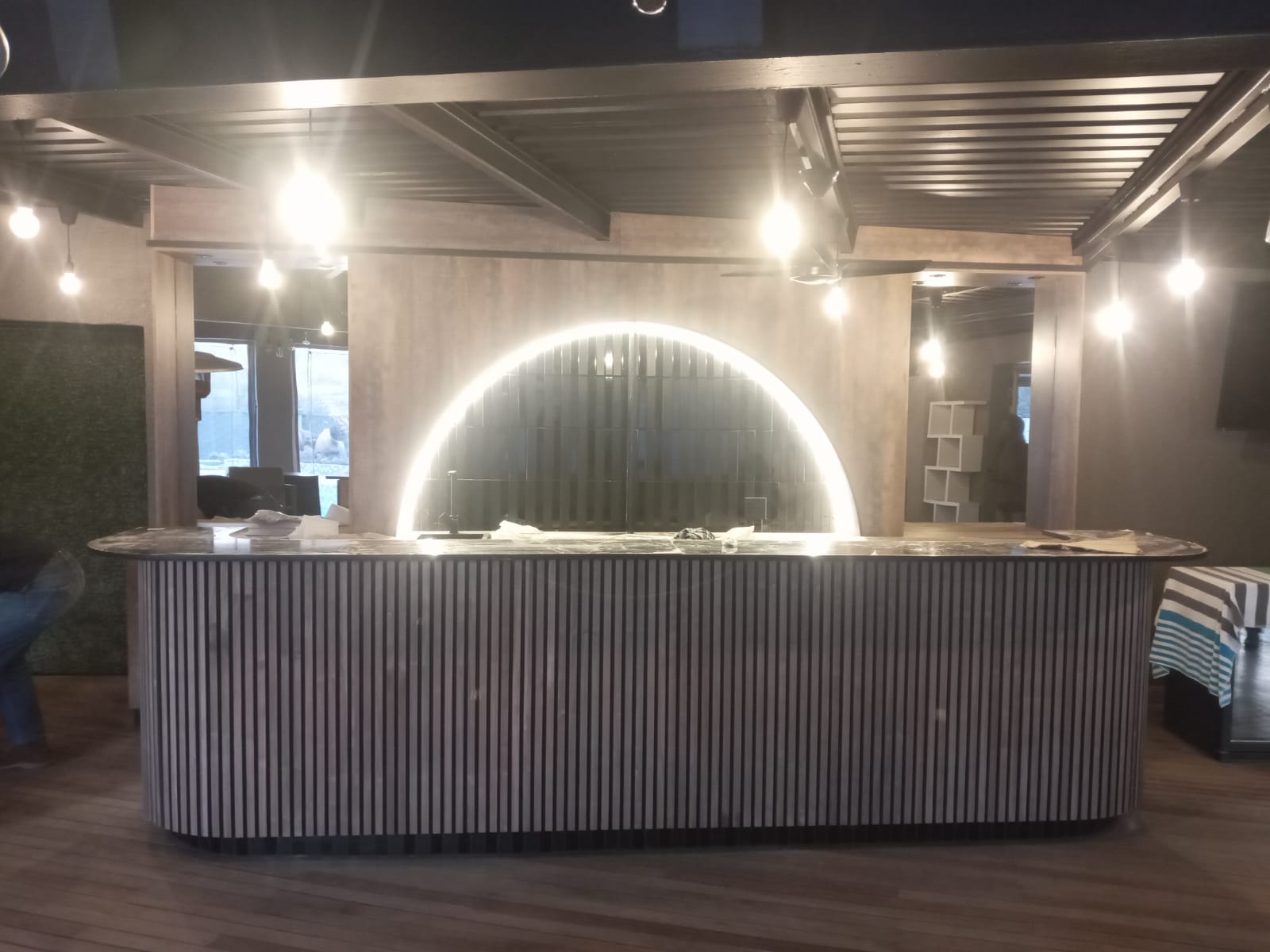 Completed commercial bar with LED arch